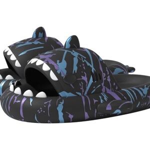 Shark-Themed Kids Slippers - Black and Purple